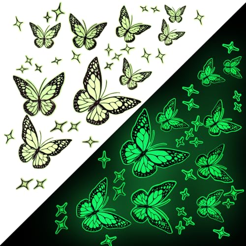 Wandtattoo Schmetterlinge Leuchtend, Wand Tattoo Selbst Klebend, LeuchtendSchmetterling Wandaufkleber, Schmetterling Deko Wandsticker für Wohnzimmer Schlafzimmer (Grün) von GADITIEK