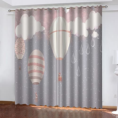 Vorhänge Blickdicht Schlafzimmer Wohnzimmer - 2Er Set Modern Vorhang Mit Ösen 264X220cm (BxH) 3D Himmel Heißluftballon Muster Druck Verdunkelungs Gardinen Kinderzimmer Schallschutz Thermovorhang von GADULU