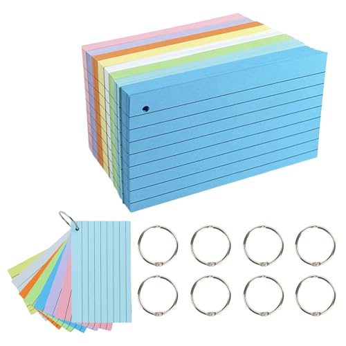 GAESHOW 400 Stück Bunte Gestreifte Karten, Linierte Karteikarten 76 x 127 mm, 8 Farben Farbige Indexkarten, Perforierte Flash-Karten, Memo-Karten für Zuhause, Schule, Büro, Notizen von GAESHOW