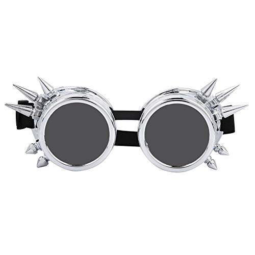 GAESHOW Vintage Spike Steampunk Brille, Doppellagig Winddicht Cosplay Brille, ABS Steampunk Sonnenbrillen (Helles Silber) von GAESHOW