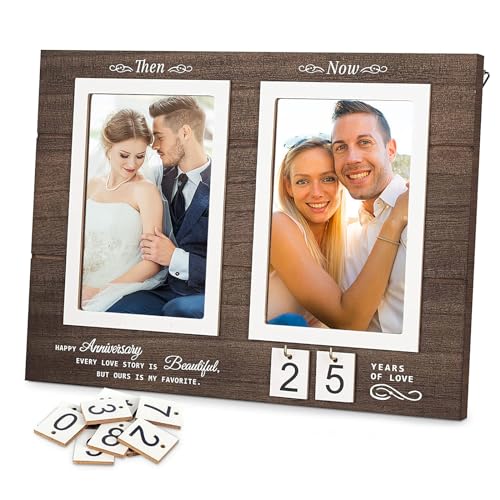 GAESHOW Jahrestag Bilderrahmen Holz, 2 in 1 Holz Fotorahmen mit Zeiterfassung, Wand und Tischbilderrahmen Bilderrahmen für Jubiläum Hochzeit Verlobung Abschluss Jahrestag (4 x 6 Zoll) von GAESHOW