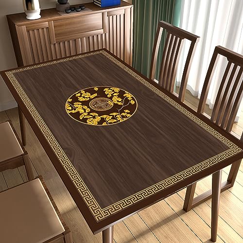 GAGALU Tischdecke Wasserabweisend Vintage Holz Strukturierte Tischdecke Leder Abwischbare Tischdecke Retro Rechteckige Gartentischdecke Abwaschbar Ginkgo Blatt Druck Tischdecke mit Rand,40x80cm von GAGALU