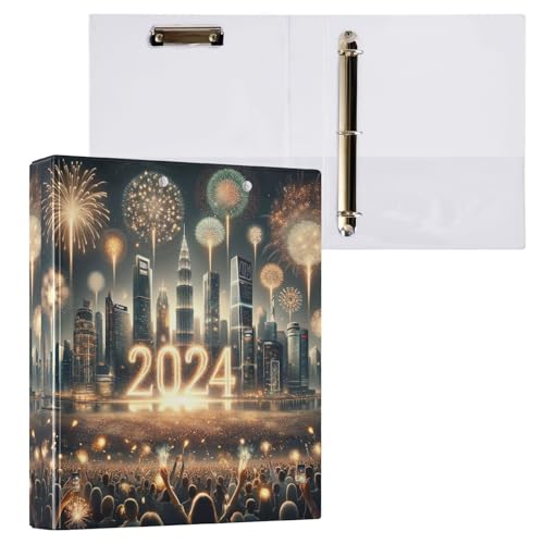 2024 Neujahr Feuerwerk 3-Ringbuch 3 1/2 Zoll für 200 Blatt runde Ringe Ordner für College von GAIREG