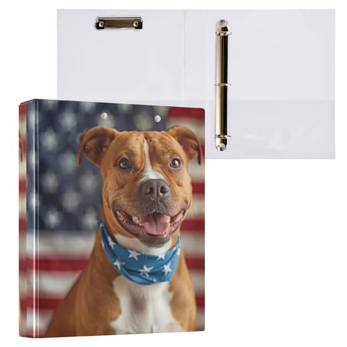 3-Ringbuch mit Hund und amerikanischer Flagge, 3,8 cm, D-Ringbuch für Teenager-Mädchen von GAIREG