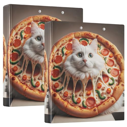 3-Ringbuch mit niedlicher Katze und Pizza, 3,8 cm, niedliche Ordner für die Schule, 2 Stück von GAIREG