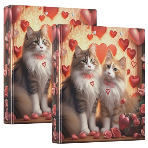 3-Ringbücher mit Katzen-Motiv "Valentine in Front of Hearts", 3,8 cm, A4-Ordner, 2 Stück von GAIREG