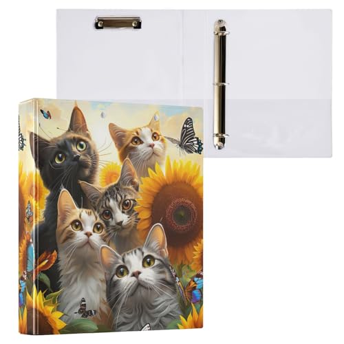 3-Ringbücher mit Katzen und Sonnenblumen, 3,8 cm, für die Arbeit, 3,8 cm, Ordner mit Taschen von GAIREG