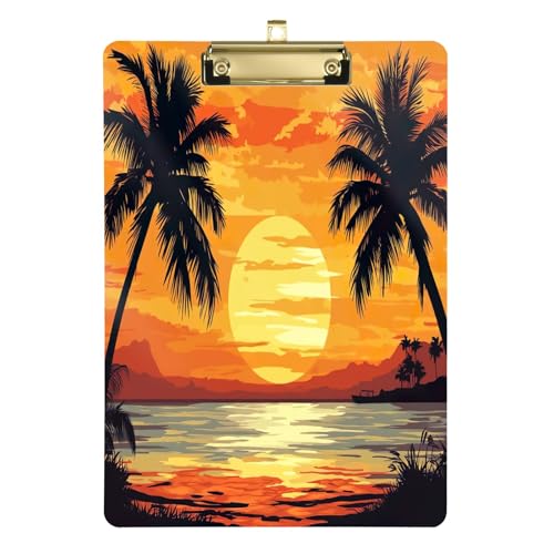 Acryl-Klemmbrett mit Sonnenuntergang am Strand, Sonnenuntergang, Acryl-Klemmbretter für Klassenzimmer, Büros, Krankenpflege, A4, Briefgröße, 31,8 x 22,9 cm, goldfarbener Clip von GAIREG