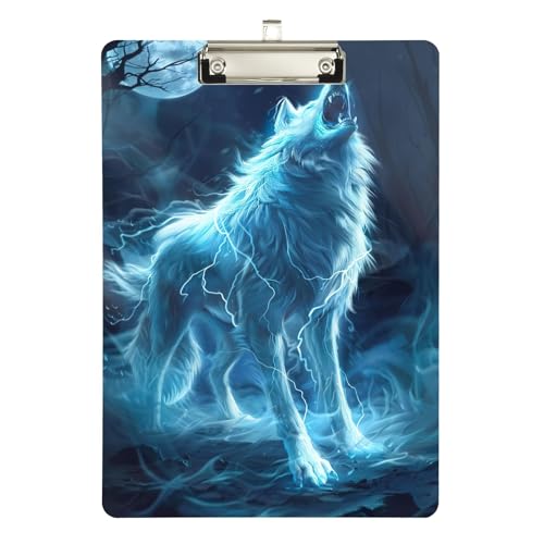 Acryl-Klemmbrett mit Wolf, heulend im Mondlicht, niedriges Profil, niedliche Klemmbretter für Frauen, A4, Briefgröße, 31,8 x 22,9 cm, silberfarbener Clip von GAIREG