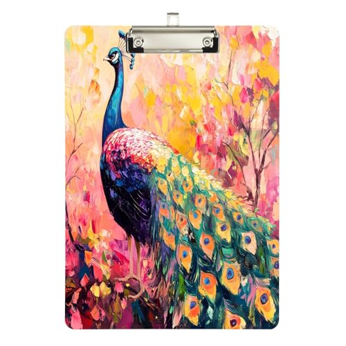 Acryl-Klemmbrett mit buntem Pfau, Acryl-Klemmbrett für Künstler, A4, Briefgröße, 31,8 x 22,9 cm, silberfarbener Clip von GAIREG