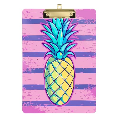 Ananas und Streifen Acryl-Klemmbrett, flache Klemmbretter für Lehrer, A4, Briefgröße 31,8 x 22,9 cm, goldfarbener Clip von GAIREG