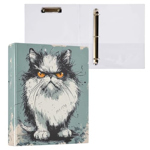 Angry Cat 3-Ringbuch mit Taschen, 200 Blatt Kapazität, Ordner für Schule, ästhetisch von GAIREG