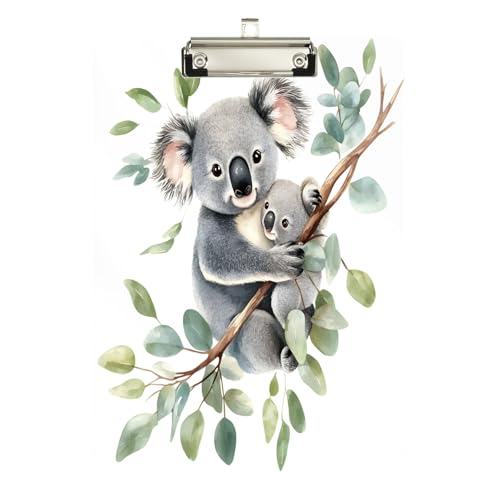 Aquarell-Klemmbrett mit niedlichem Koala und Sohn, Acryl, flaches Klemmbrett für Lehrer, A4, Briefgröße, 31,8 x 22,9 cm, silberfarbener Clip von GAIREG