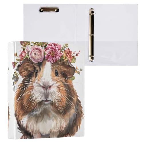 Aquarell-Meerschweinchen-Porträt, niedlich, 3,8 cm, 3-Ringbuch, Schulbedarf, Ringbuch mit Taschen von GAIREG