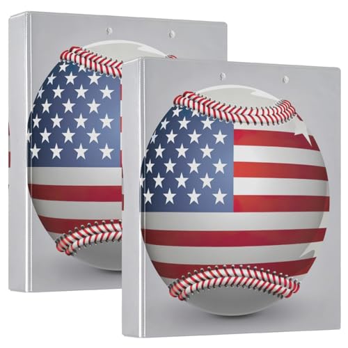 Baseballball mit amerikanischer Flagge, 3 Ringbücher, 3,8 cm, für 200 Blatt, runde Ringbücher für Mittelschule, 2 Stück von GAIREG