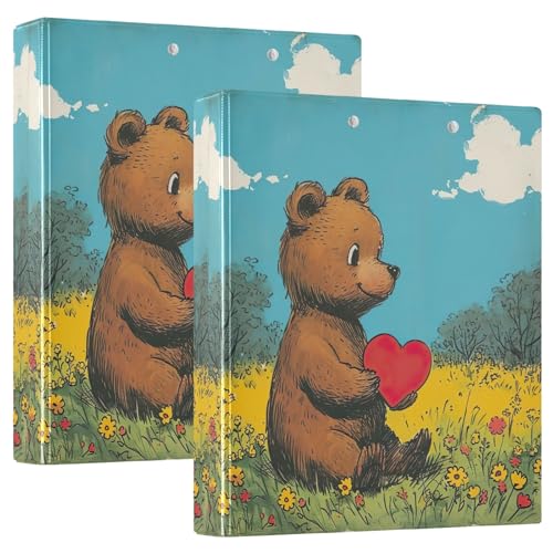 Bear Hold a Heart Retro 3-Ringordner mit Taschen, 200 Blatt Kapazität, Notizbuch, 2 Stück von GAIREG