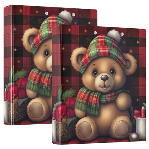 Bear in a Plaid Outfit 3-Ringbuch 3,8 cm für 200 Blatt runde Ringe Kochbuchbinder 2 Stück von GAIREG