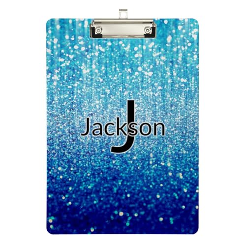 Benutzerdefiniertes Monogramm blaue Lichter Glitzer Acryl Klemmbrett mit personalisiertem Namen Klemmbrett für Lehrer A4 Briefgröße von GAIREG