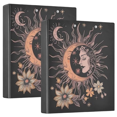 Boho Face Sun Moon Flowers 3,8 cm 3-Ringbücher für 200 Blatt Ordner für Mädchen, 2 Stück von GAIREG