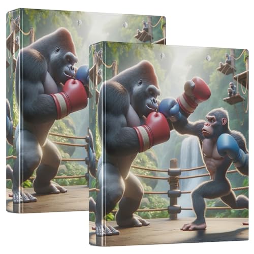 Boxing Animals 3,8 cm 3-Ringbuch, College-Ordner, 3 Ringbücher mit Taschen, 2 Stück von GAIREG