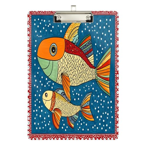 Bunte Acryl-Klemmbretter mit Cartoon-Fischen, Acryl-Klemmbretter für Büro, A4, Briefgröße, 31,8 x 22,9 cm, silberfarbener Clip von GAIREG