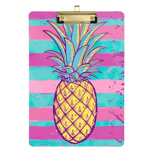 Bunte Klemmbretter mit Ananas und Streifen, flaches Profil-Klemmbrett für Klassenzimmer, Büros, Krankenpflege, A4, Briefgröße, 31,8 x 22,9 cm, goldfarbener Clip von GAIREG