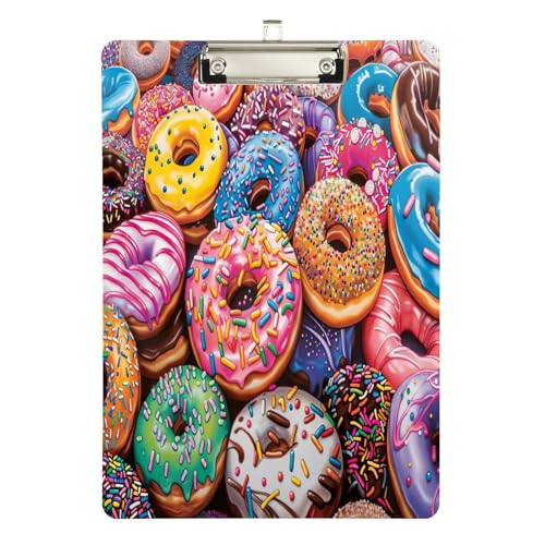 Buntes Donut-Klemmbrett aus Acryl, niedriges Profil-Klemmbrett für Lehrer, A4, Briefgröße, 31,8 x 22,9 cm, silberfarbener Clip von GAIREG