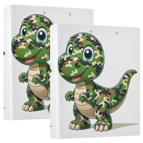 Cartoon-Camouflage-Dinosaurier-Ordner, 3,8 cm, 3 Ringe, Kochbuch-Ordner, Ringbuch mit Taschen, 2 Stück von GAIREG