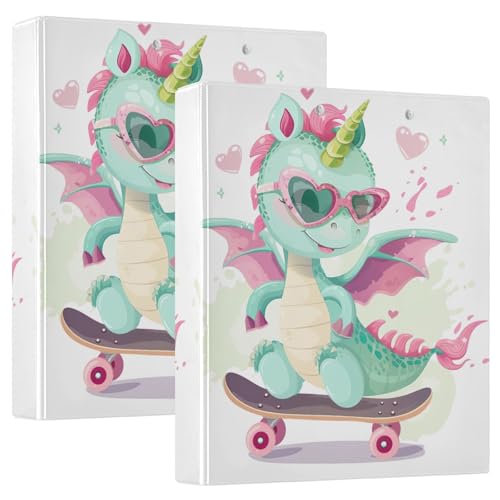 Cartoon Dragon Unicorn 3-Ringbuch Set mit 2 3,8 cm D-Ringbuch für Papier von GAIREG