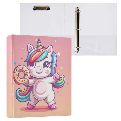 Cartoon-Einhorn- und Donut-Ordner mit 3 Ringen, 3,8 cm D-Ringbuch von GAIREG