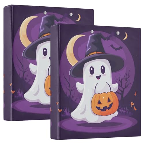 Cartoon-Halloween-Charaktere, violett, 3,8 cm, Schulordner für Mittelschule, 3 Ringbücher mit Taschen, 2 Stück von GAIREG