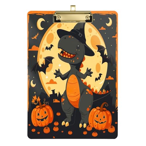 Cartoon-Halloween-Klemmbretter mit niedlichem Dinosaurier-Motiv, flache Klemmbretter für Klassenzimmer, A4, Briefgröße, 31,8 x 22,9 cm, goldfarbener Clip von GAIREG