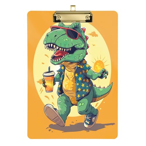 Cartoon-Sommer-Dinosaurier-Klemmbretter, niedriges Profil, niedliche Klemmbretter für Frauen, A4, Briefgröße, 31,8 x 22,9 cm, goldfarbener Clip von GAIREG