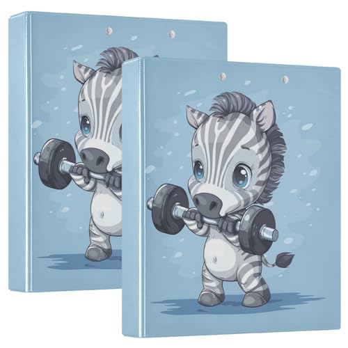 Cartoon Zebra Gewichtheben 3,8 cm 3-Ringbuch für 200 Blatt runde Ringe Schulordner 2 Stück von GAIREG