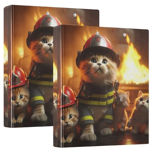 Cat Firefighter Ringbuch, 3,8 cm, für 200 Blatt, runde Ringe, Schulanfang, 2 Stück von GAIREG