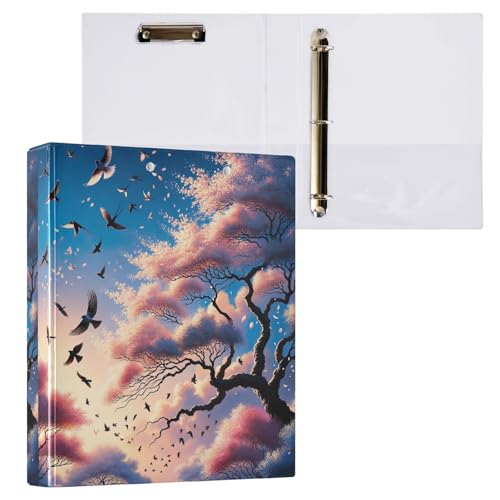 Cherry Blossom Flying Birds Drei-Ringbuch 3,8 cm Ordner für Jungen 3-Ringbuch mit Taschen von GAIREG