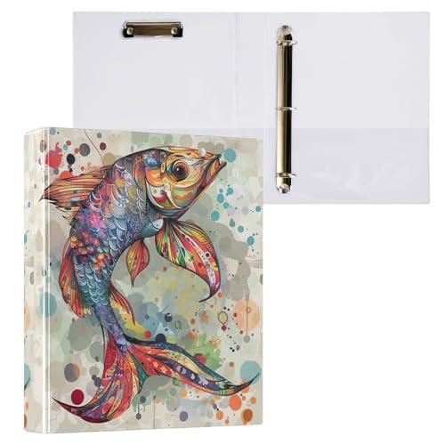 Colorful Fish Art Ringbuch mit 3 Ringen, 3,8 cm, Kinderordner mit Taschen von GAIREG