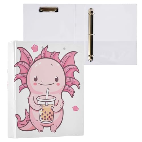 Cute Axolotl Holding Drink 3,8 cm 3-Ringbuch Schulordner von GAIREG