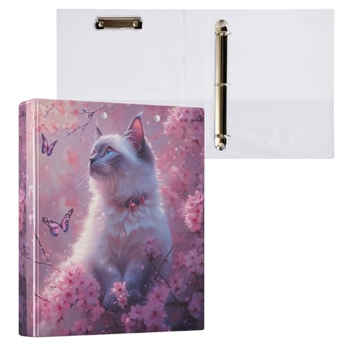 Cute Cat Cherry 3,8 cm Ordner mit 3 Ringen für 200 Blatt, runde Ringbücher für Büro von GAIREG