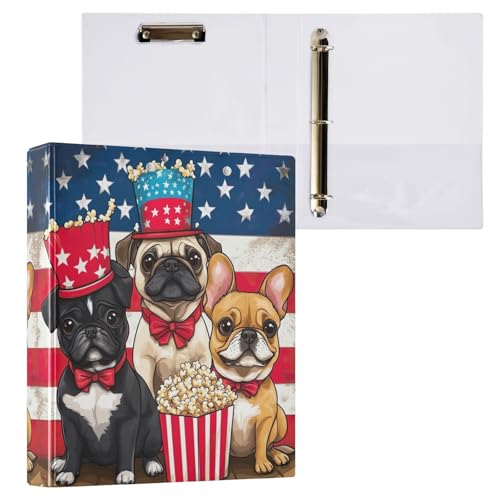 Cute Dogs Ringbuch mit amerikanischer Flagge, 3,8 cm, für 200 Blatt, Schulordner für Uni von GAIREG