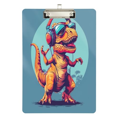 Cute Trex Enjoy Music Klemmbretter, flaches Klemmbrett für Lehrer, A4, Briefgröße, 31,8 x 22,9 cm, silberfarbener Clip von GAIREG