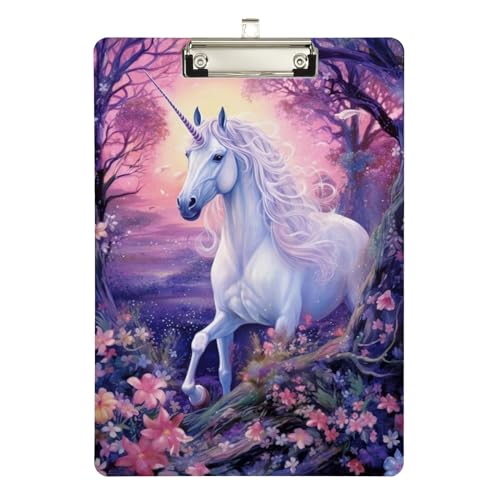 Einhorn Fantasy Szene Acryl Klemmbrett Acryl Klemmbrett für Künstler, A4 Briefgröße 12,5 x 9 Zoll Silber Clip von GAIREG