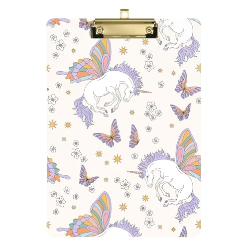 Einhorn-Schmetterlings-Flügel-Klemmbrett, niedriges Profil, niedliche Klemmbretter für Frauen, A4, Briefgröße, 31,8 x 22,9 cm, goldfarbener Clip von GAIREG