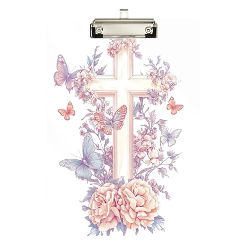 Elegantes Kreuz mit floralen Klemmbrettern, flache Klemmbretter für Klassenzimmer, Büros, Krankenpflege, A4, Briefgröße, 31,8 x 22,9 cm, silberfarbener Clip von GAIREG