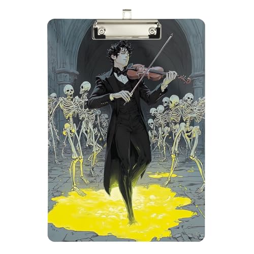 Elegantes Musiker und Totenkopf-Acryl-Klemmbrett, Acryl-Klemmbretter für Lehrer, A4, Briefgröße 31,8 x 22,9 cm, silberfarbener Clip von GAIREG