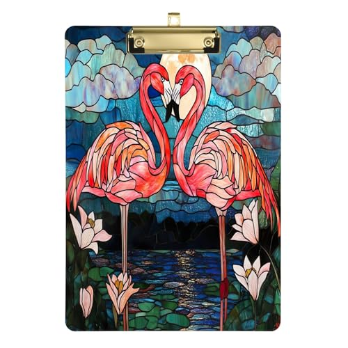 Flamingos Buntglas-Muster-Klemmbretter, Acryl-Klemmbretter für Klassenzimmer, Büros, Krankenpflege, A4, Briefgröße, 31,8 x 22,9 cm, Goldclip von GAIREG