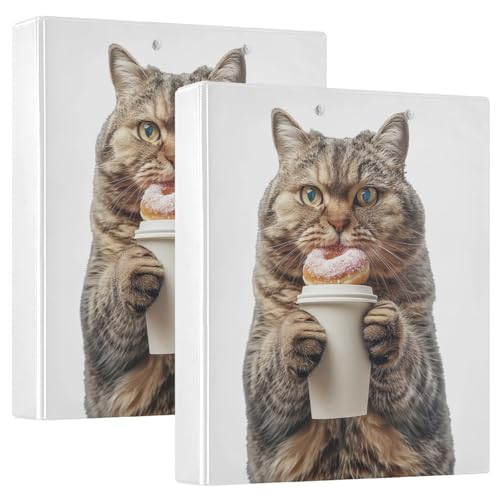 Funny Cat Holding Donut Coffee 3,8 cm 3-Ringbuch für 200 Blatt runde Ringe Kochbuchbinder 2 Stück von GAIREG