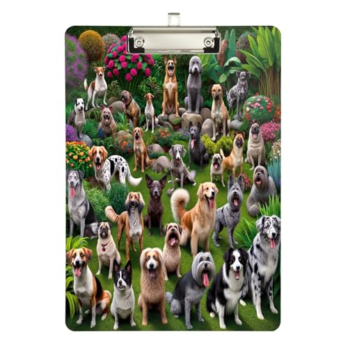 Funny Dogs Pooping in Garden Acryl-Klemmbrett, Acryl-Klemmbretter für Frauen, A4, Briefgröße, 31,8 x 22,9 cm, silberfarbener Clip von GAIREG