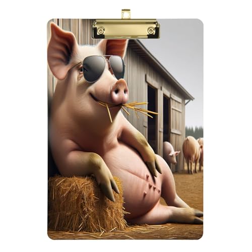 Funny Pig Cool Pose Cartoon Klemmbretter, Acryl-Klemmbretter für Klassenzimmer, Büros, Krankenpflege, A4, Briefgröße, 31,8 x 22,9 cm, Goldclip von GAIREG