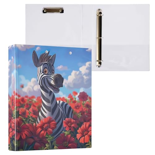 Funny Zebra Smiling in Flower Field Ringbuch mit Taschen 200 Blatt Kapazität Schulordner von GAIREG